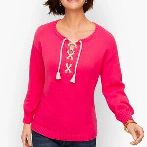 Talbots Sweater Womens  Large Hot Pink Criss Cross Rope Tie Grommets Pullover